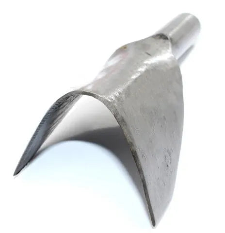 Six steel leather punch tools showing half-round and V-shaped profiles in sizes from 15mm to 40mm