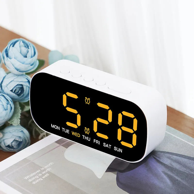 LED digital alarm clock with slim 10mm plastic shell in five colours including white, rose red, green, blue, yellow
