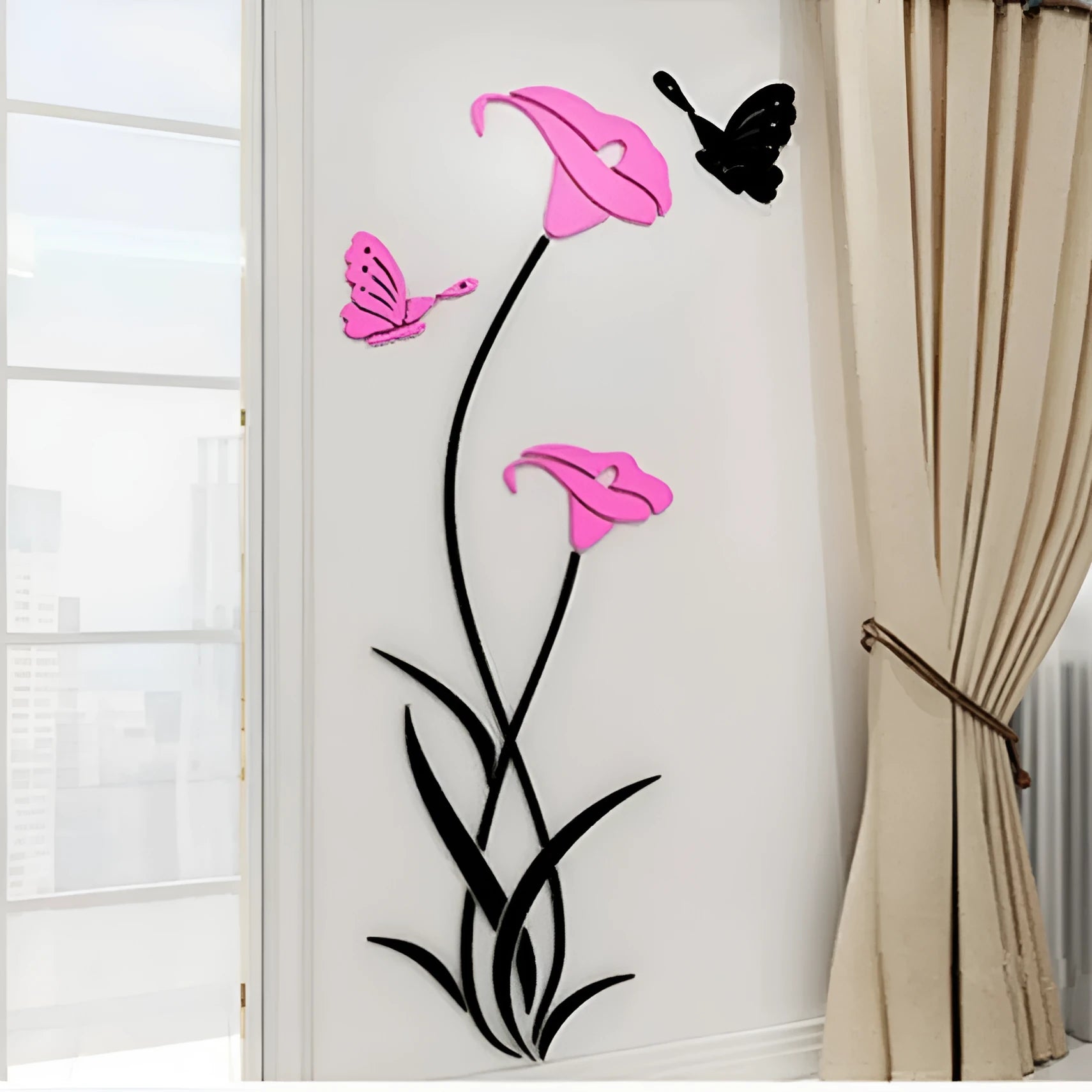 Lily 3D stereo acrylic wall sticker in various sizes and colours including red, purple, pink, sky blue, silver, and gold