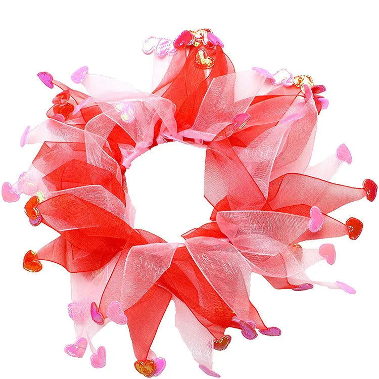 Valentine's Day pet hairband and scarf set in organza with satin finish, heart design for dogs and cats