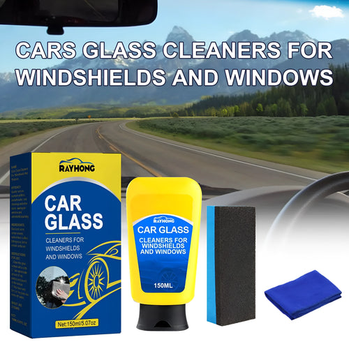 150ml car windshield detergent defogging spray bottle with sponge and microfibre cloth for cleaning automotive glass.