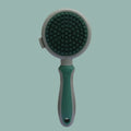 Green and pink 2-in-1 silicone cat hair brush with retractable slicker and massage pins for pet grooming