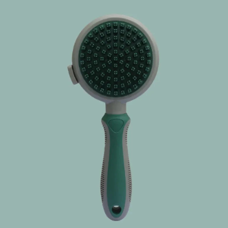 Green and pink 2-in-1 silicone cat hair brush with retractable slicker and massage pins for pet grooming