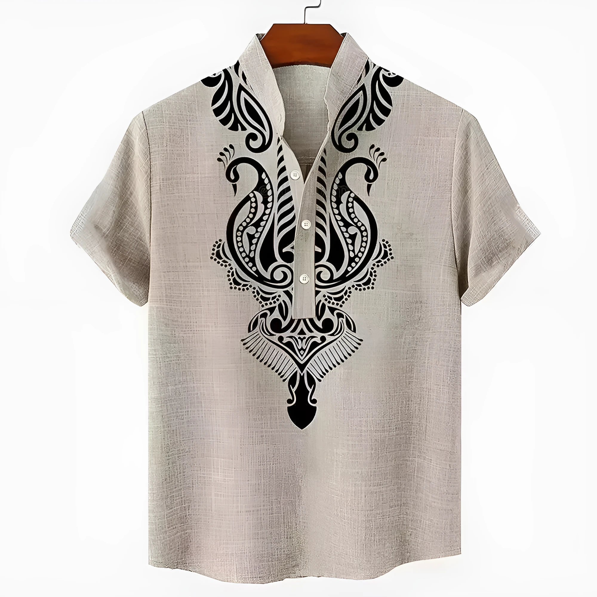 Men's striped casual shirt with personalised buttons in loose fit polyester fabric