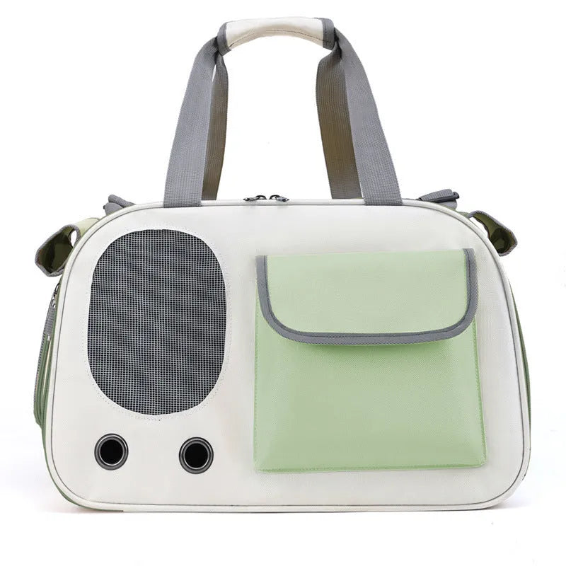 Foldable single shoulder pet carrier bag in canvas material, shown in yellow colour option