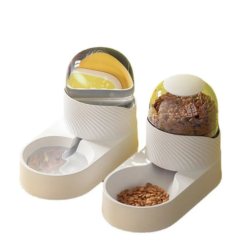 3.5L water dispenser and slow food bowl set for dogs and cats in white orange colour