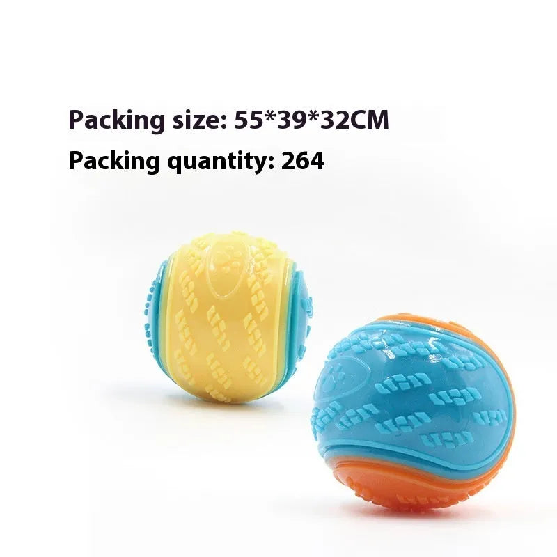 TPR rubber dog training ball with squeaker and molar ridges in two-tone colours