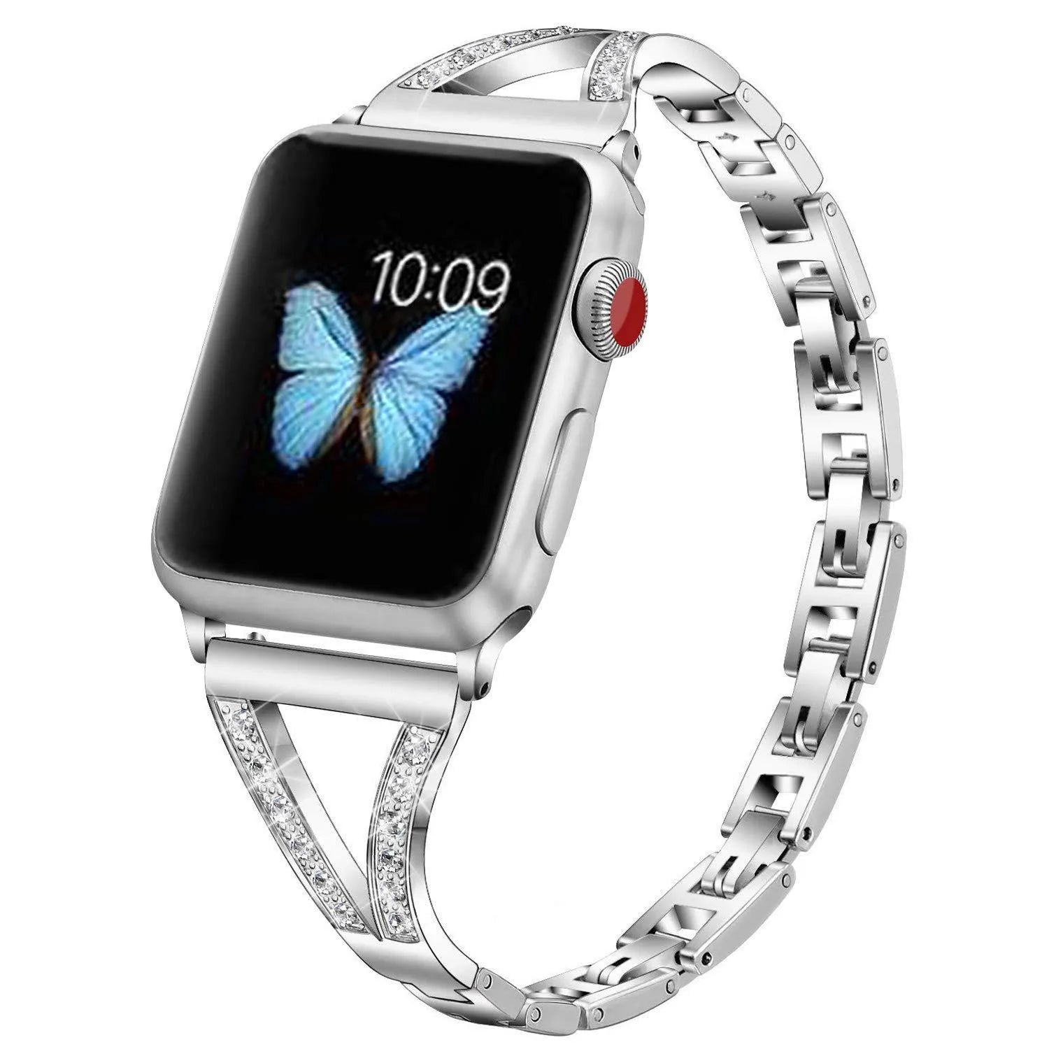 Herringbone diamond pattern Apple Watch band with zinc alloy construction in silver colour