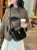 Women's brown genuine leather one-shoulder crossbody bag with a front sandwich pocket