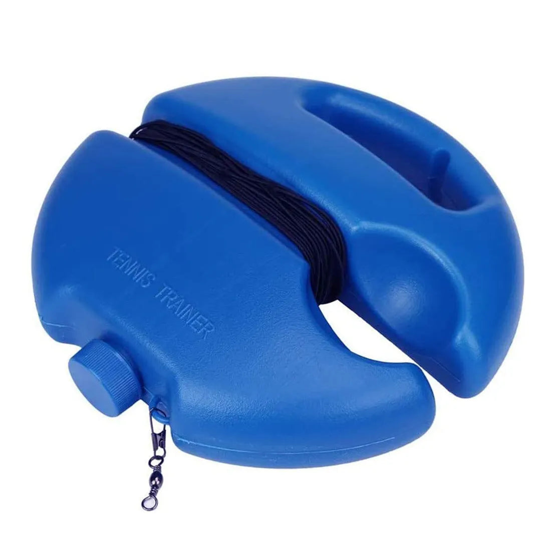 Tennis rebound training device with rope and blue base for solo practice