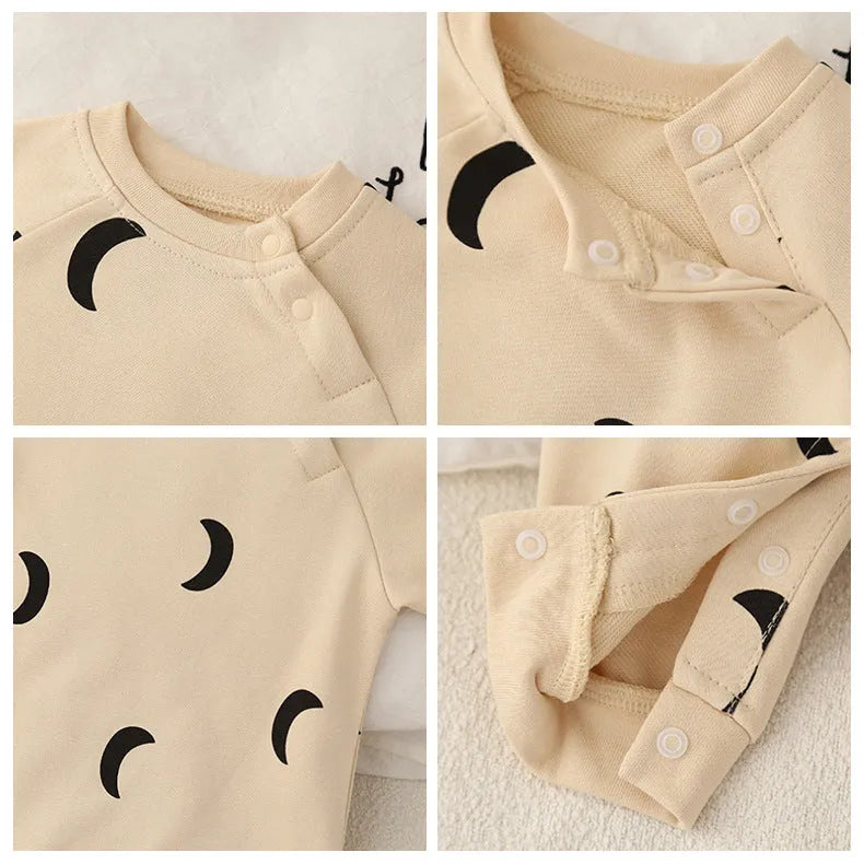 Cotton baby jumpsuit in apricot with long sleeves and long climbing style