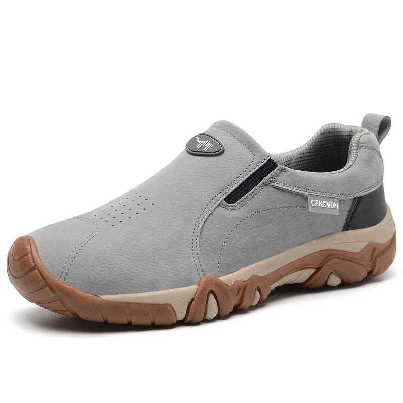 Plus size men's suede casual shoes in black with a round toe, low-top design, and rubber sole.