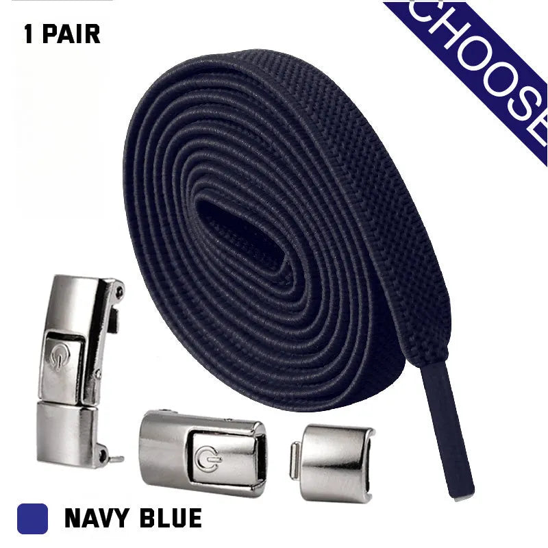 Set of press lock elastic no-tie shoelaces in 8mm widened flat design on a white background.