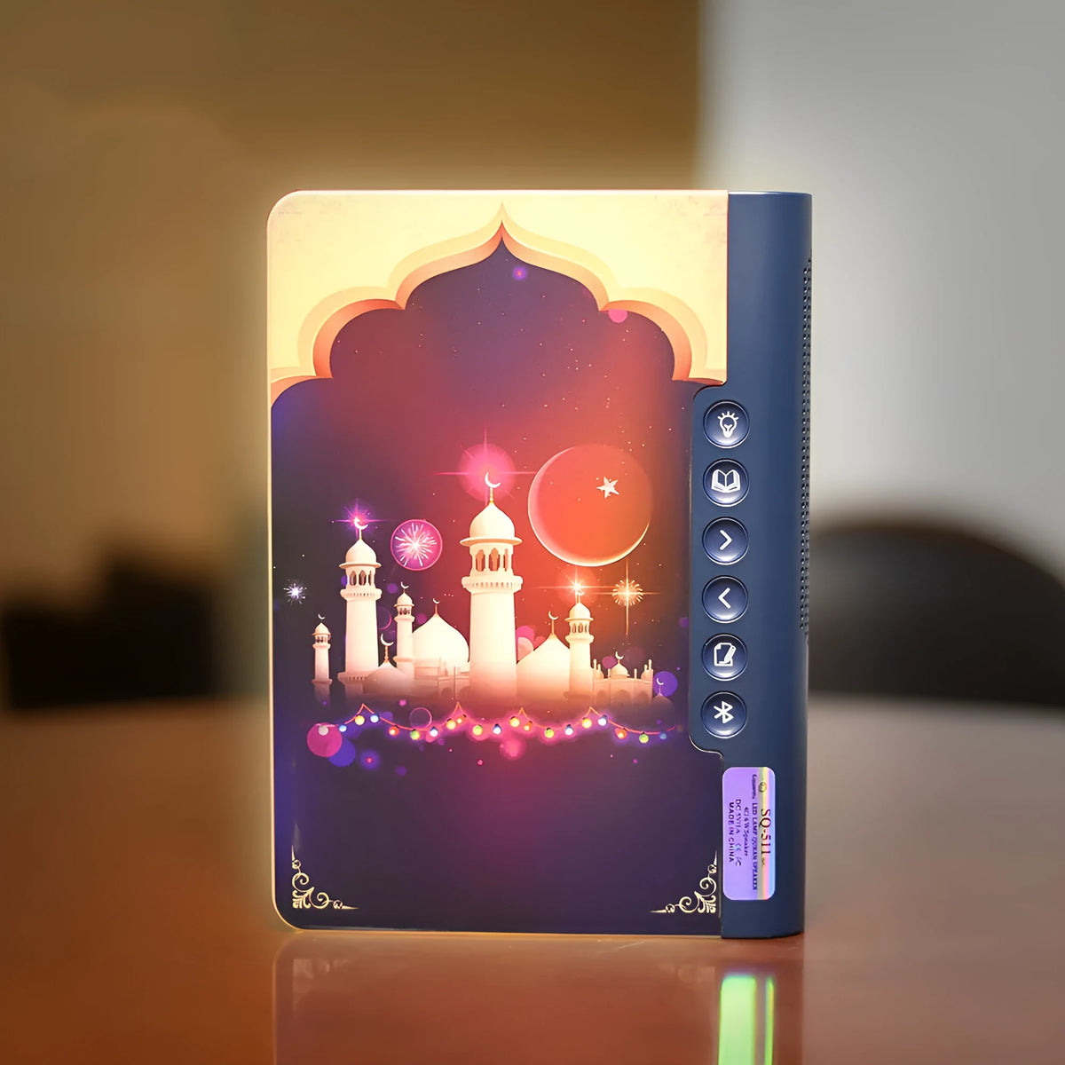 Blue ABS portable Bluetooth sound night light with 5W speaker, touch control, and heart-shaped pointing feature