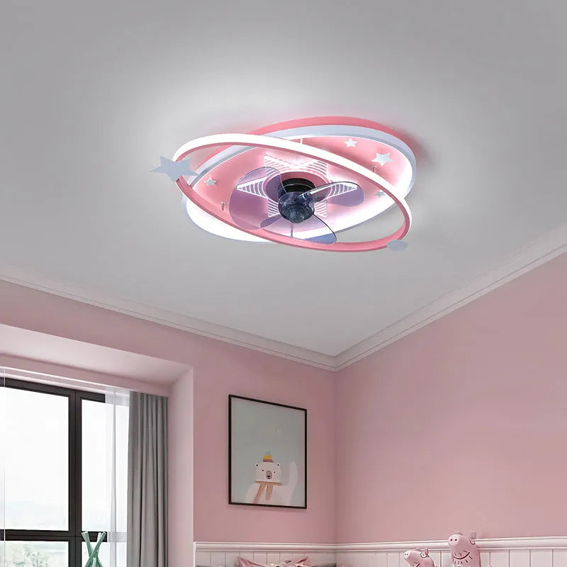 Modern rectangular children's bedroom ceiling light chandelier with integrated fan and acrylic shade.
