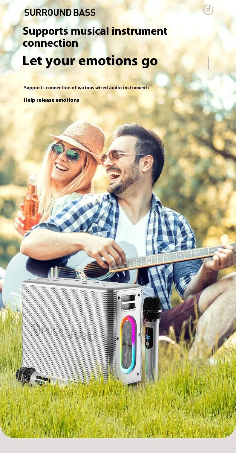 V60 black dual microphone outdoor karaoke Bluetooth speaker with 100W waterproof design and strap