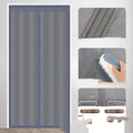 Full seam long magnetic strip cotton door curtain in New Chinese style, shown in grey diamond lattice pattern.