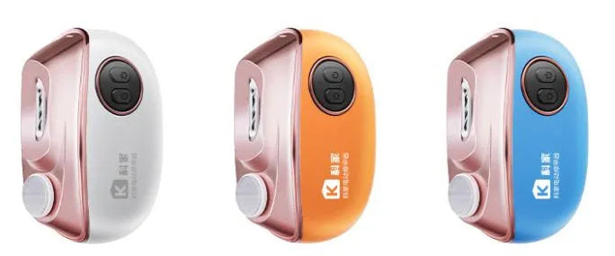 Blue electric nail clipper and polisher two-in-one tool with USB Type-C charging port and cleaning brush.