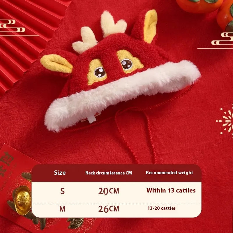 Embroidered pet New Year scarf collar in Chinese style, S 39cm M 44cm, for cats and general pets
