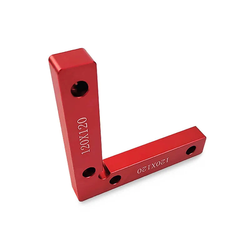 Machined aluminium right angle block with scale for woodworking jigsaw fixturing.