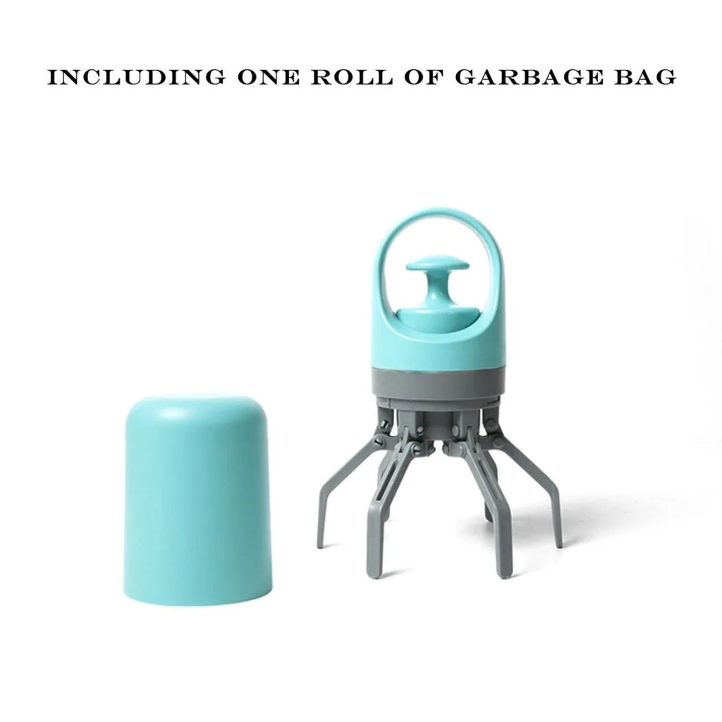 Blue and orange pet pooper scooper with retractable claw and built-in bag dispenser for outdoor dog waste collection