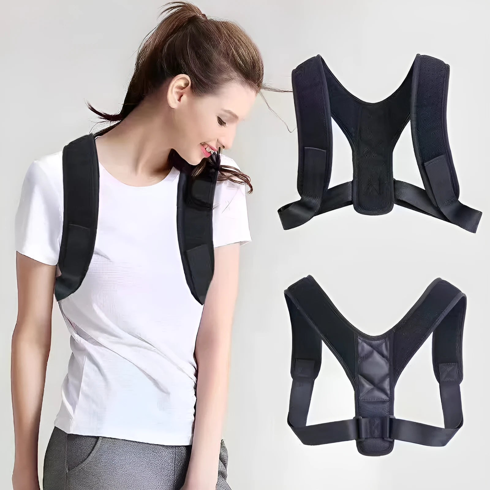 Nylon back posture correction belt in free size for anti-humpback support.