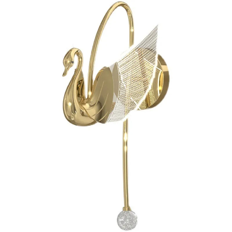 Modern gold swan neck bedside wall lamp with an acrylic shade and dimmable LED light.