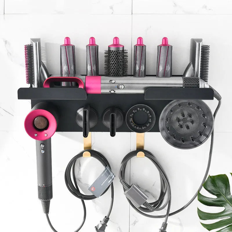 Wall-mounted aluminium alloy curling rod storage rack and hair dryer holder with anodised finish for barber shop use