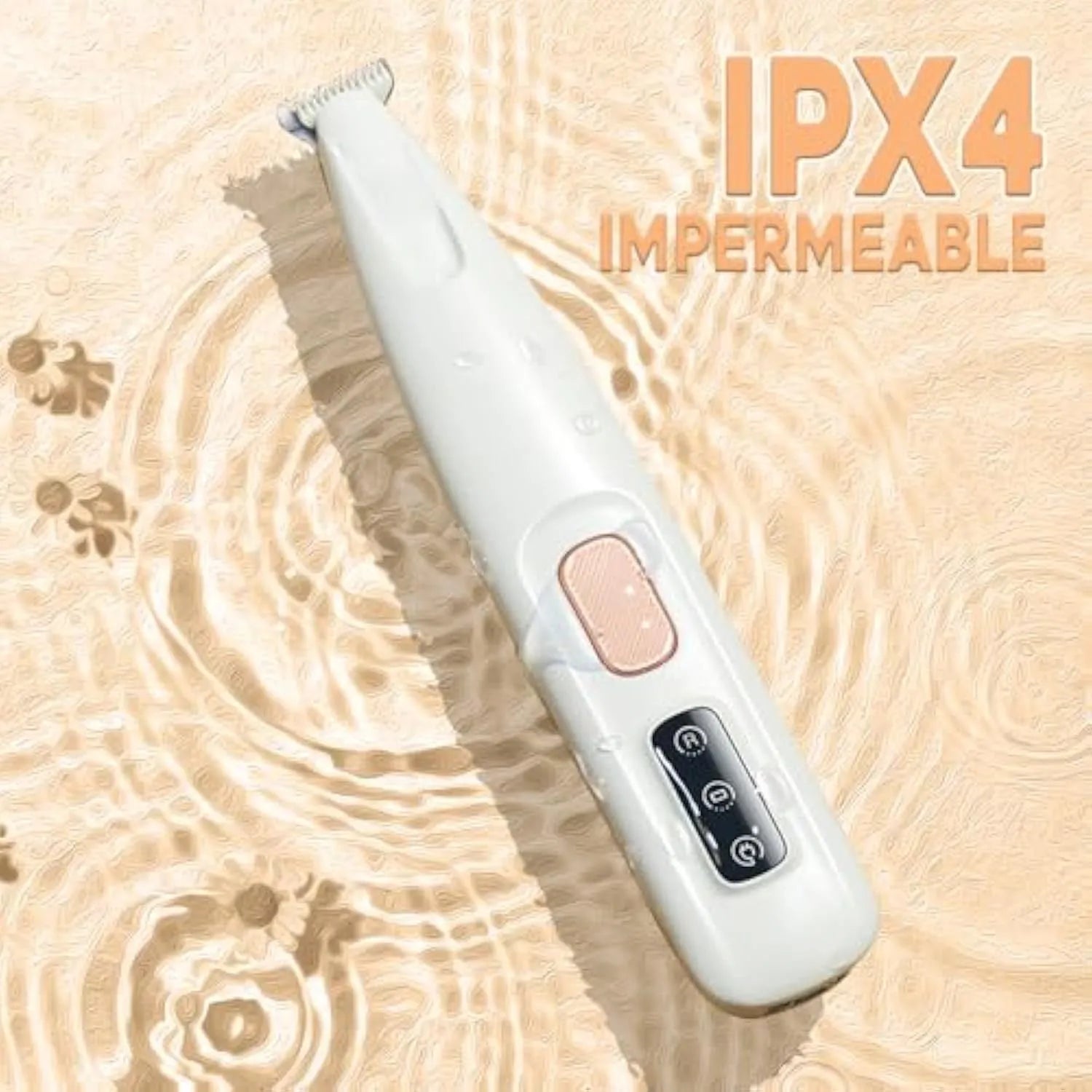 White electric dog paw trimmer with LED light showing 17.7cm length for pet grooming