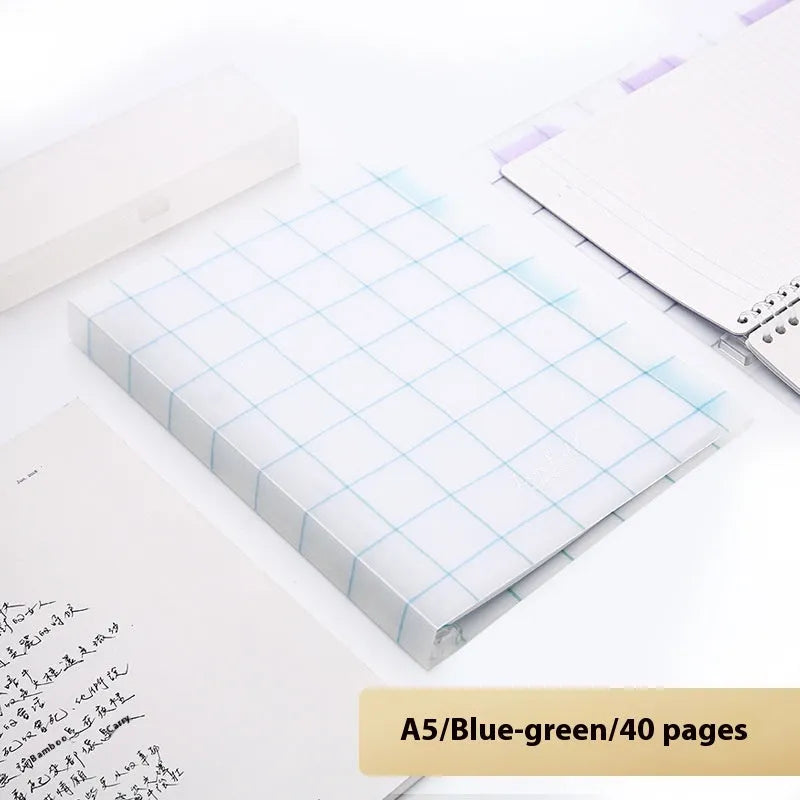Refillable loose-leaf spiral notebook in B5 size with a pastel blue PP cover and lined pages.