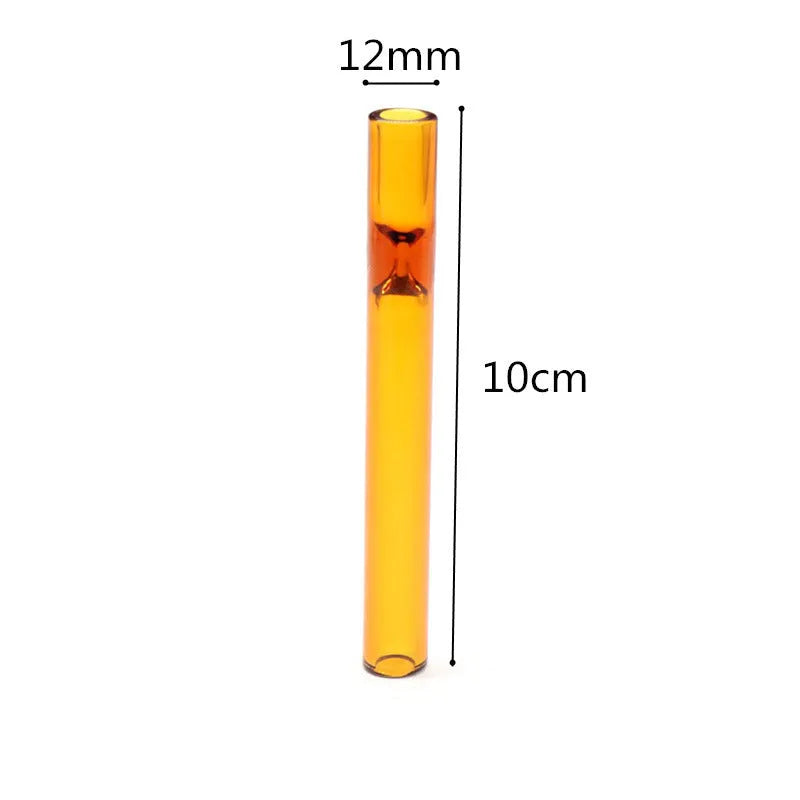 Clear pink telescopic glass smoke pipe with straight suction nozzle extended.