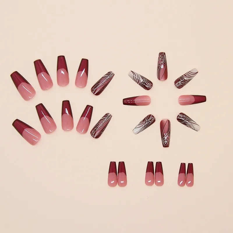 French line pattern fake nails and stickers with ABS plastic material