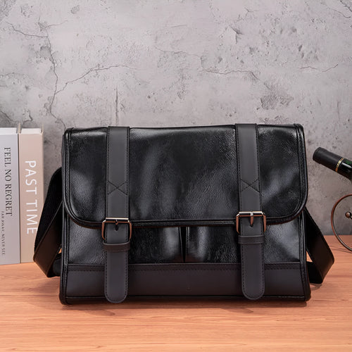 Black Korean style men's anti-theft commuter backpack made from PU material