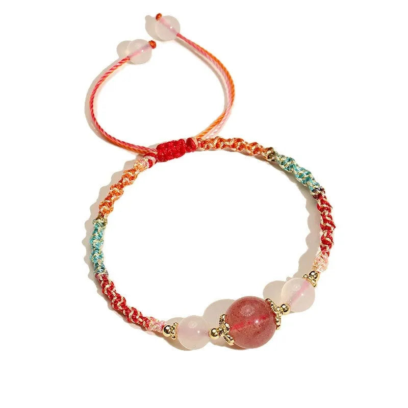 Women's hand-woven couple bracelet with white agate and gemstone beads in three colour options with electroplated metal details