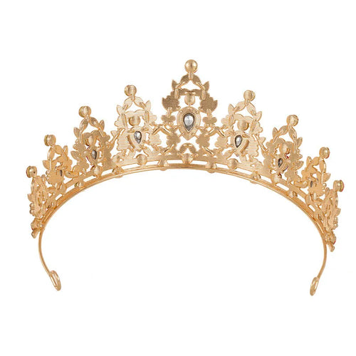 Baroque bride crown headdress with rhinestone detailing in silver and gold colour variations