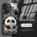 Glass liquid silicone phone case with panda design for iPhone, black and white colour options