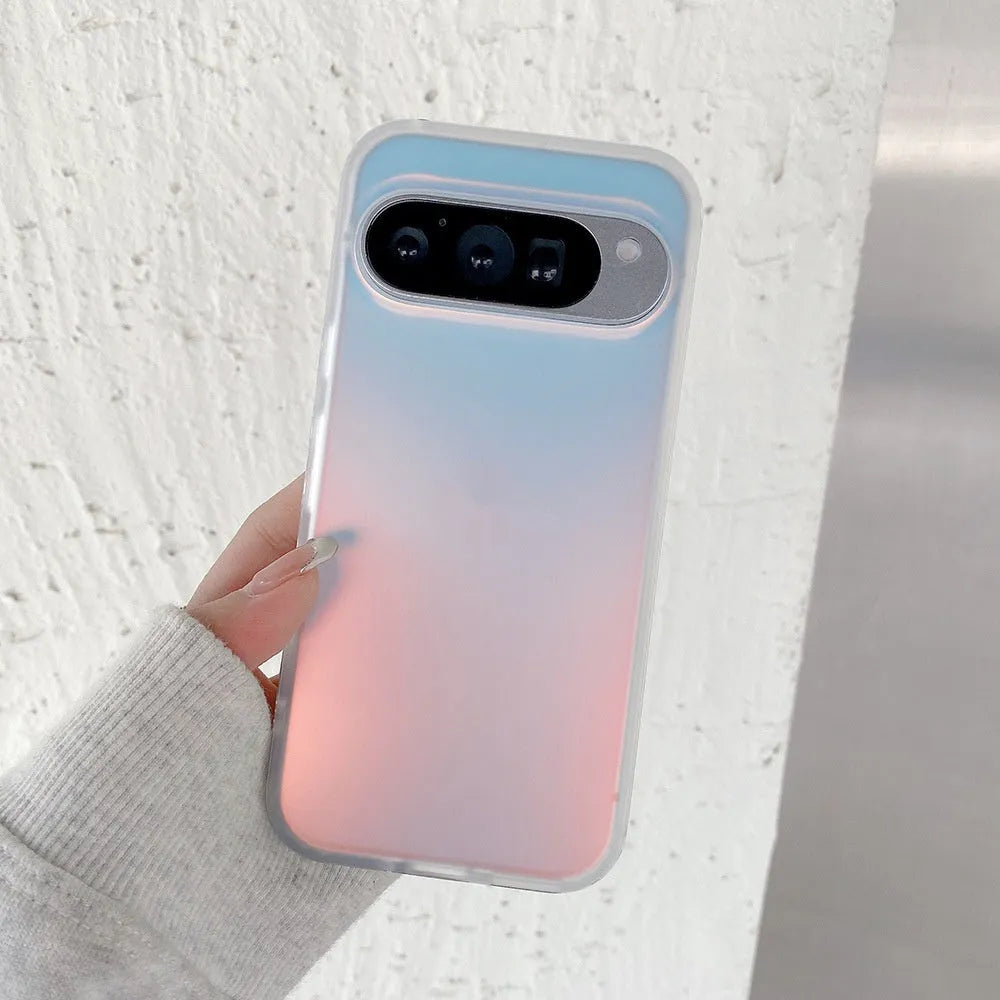Transparent laser frosted matte phone case for Google smartphones on a table