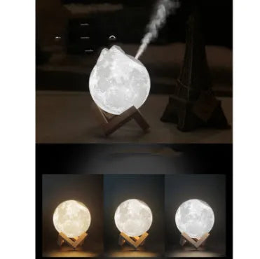 Lunar humidifier night light with 880ml water tank and touch dimming LED in three colours