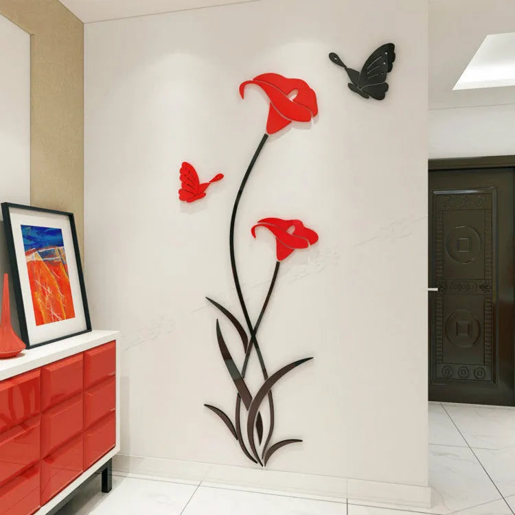 Lily 3D stereo acrylic wall sticker in various sizes and colours including red, purple, pink, sky blue, silver, and gold