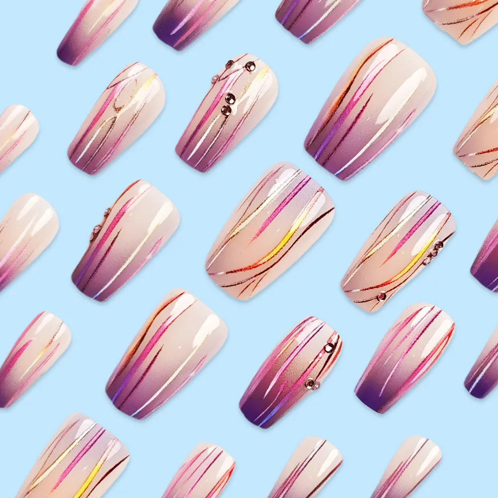 Magic purple gradient nail stickers with starry sky pattern and jelly glue for home manicures