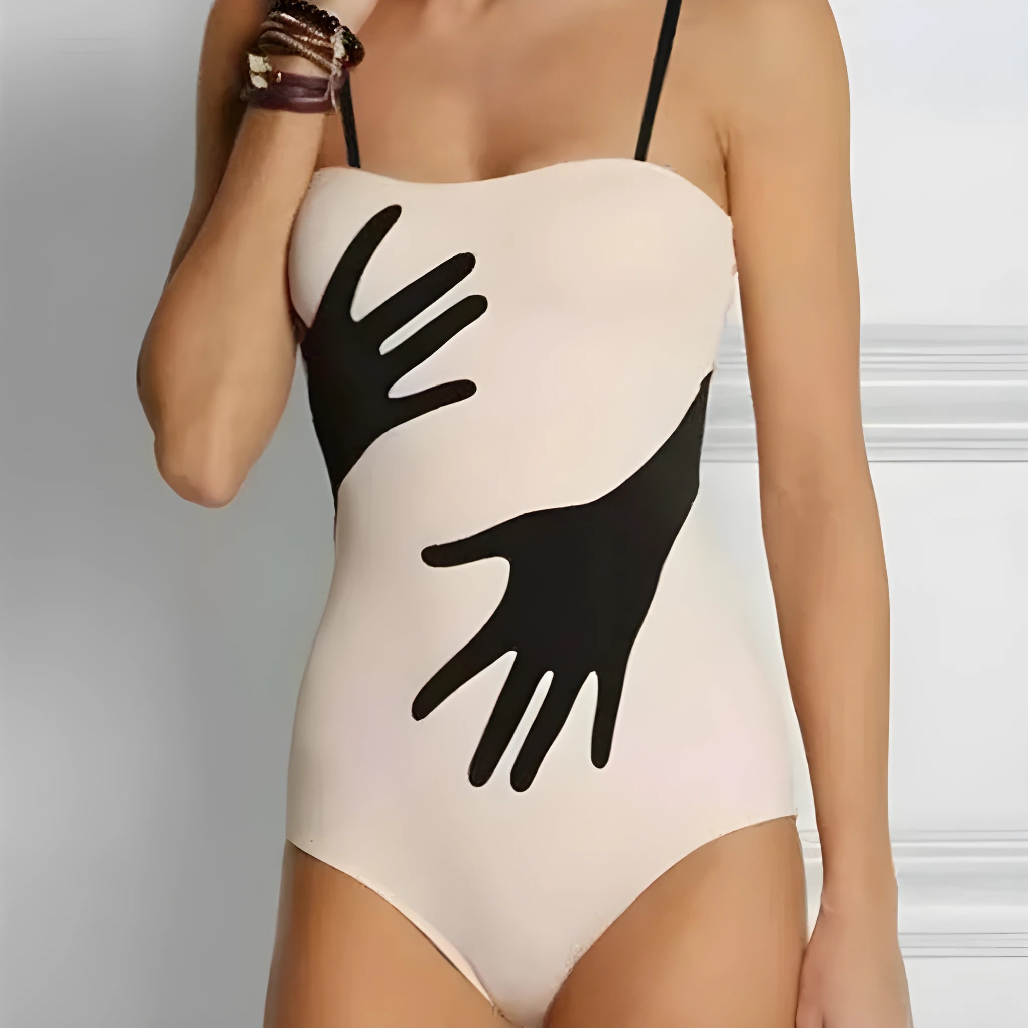 Women's one-piece bikini swimsuit with gauze skirt detail in polyester fabric