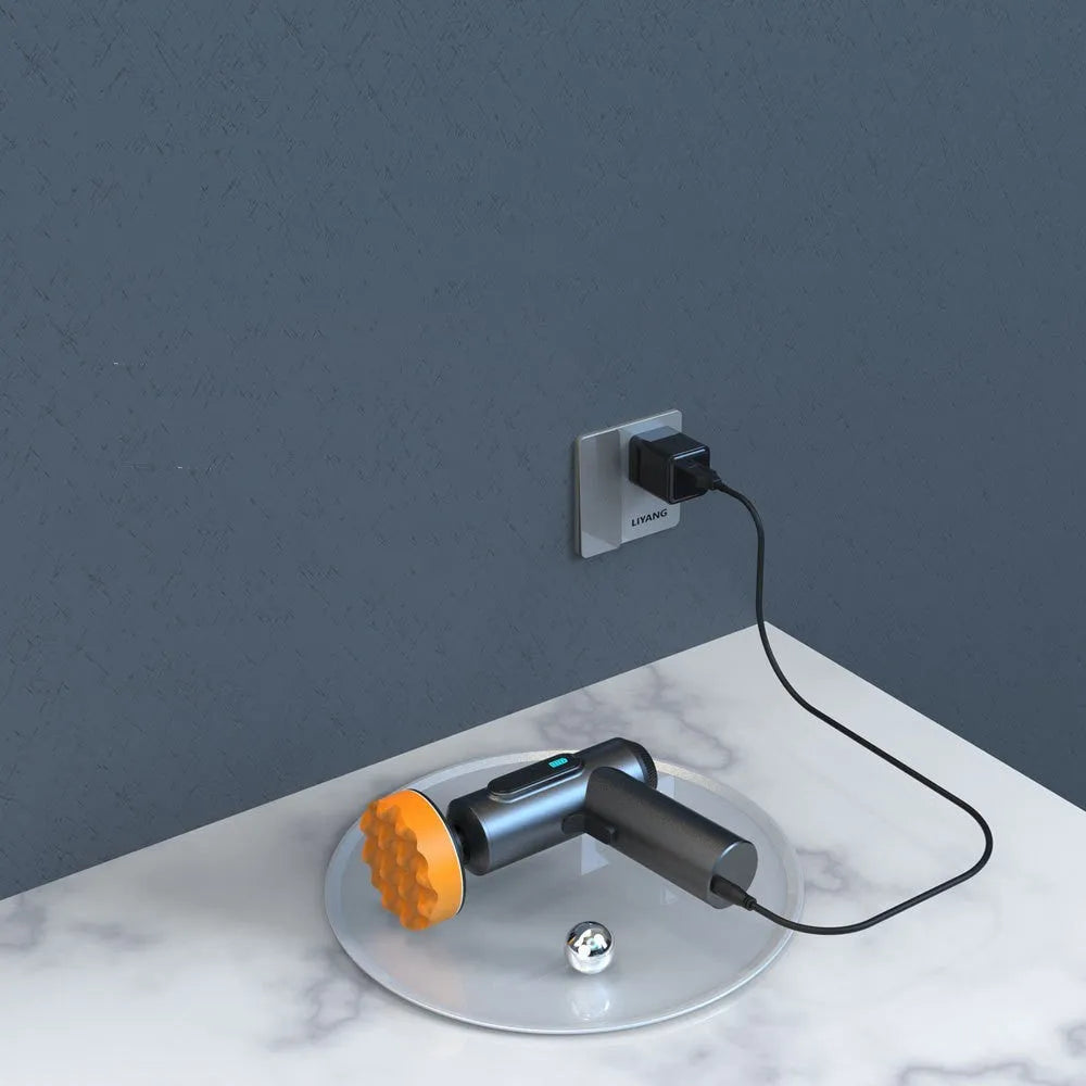 Wireless electric waxing and polishing machine with a white ABS body and a circular polishing disc.