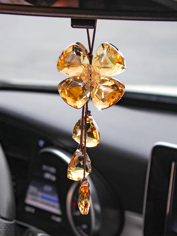 Crystal four leaf grass car pendant approximately 20cm long in four colour options