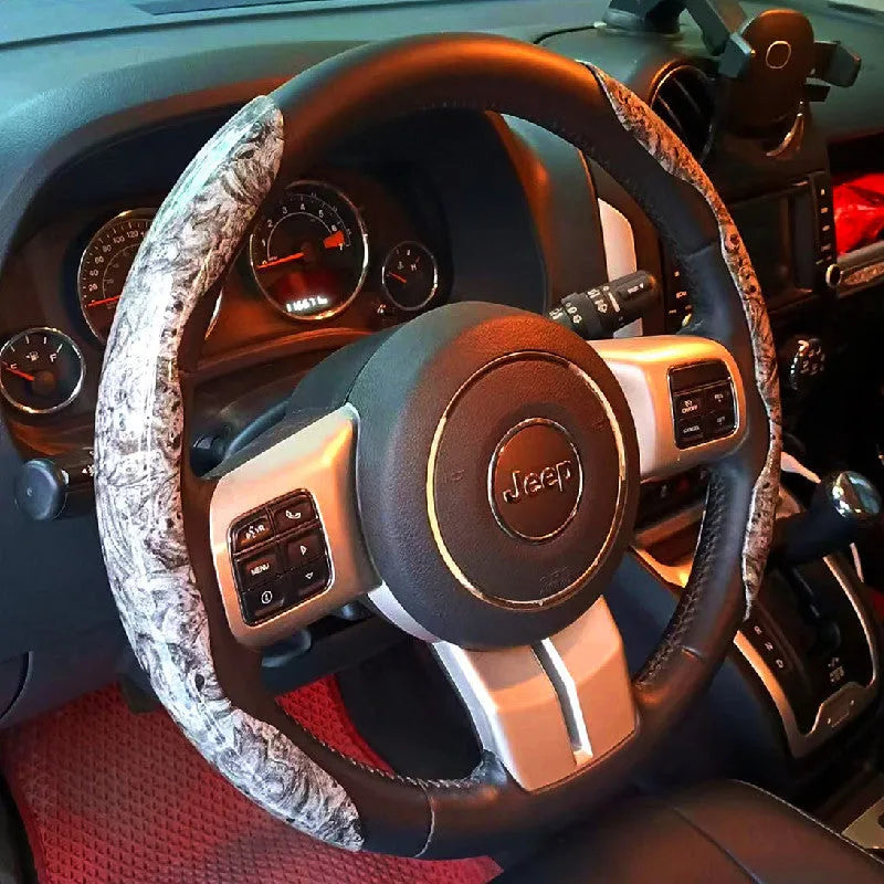 Peach wood grain pattern artificial leather steering wheel sleeve for 38cm diameter wheels.