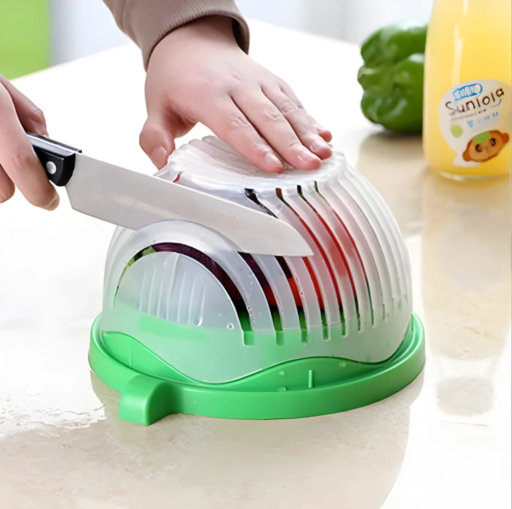 Creative Salad Cutter Bowl with lid and base, polypropylene plastic, blue colour, 13 cutting seams
