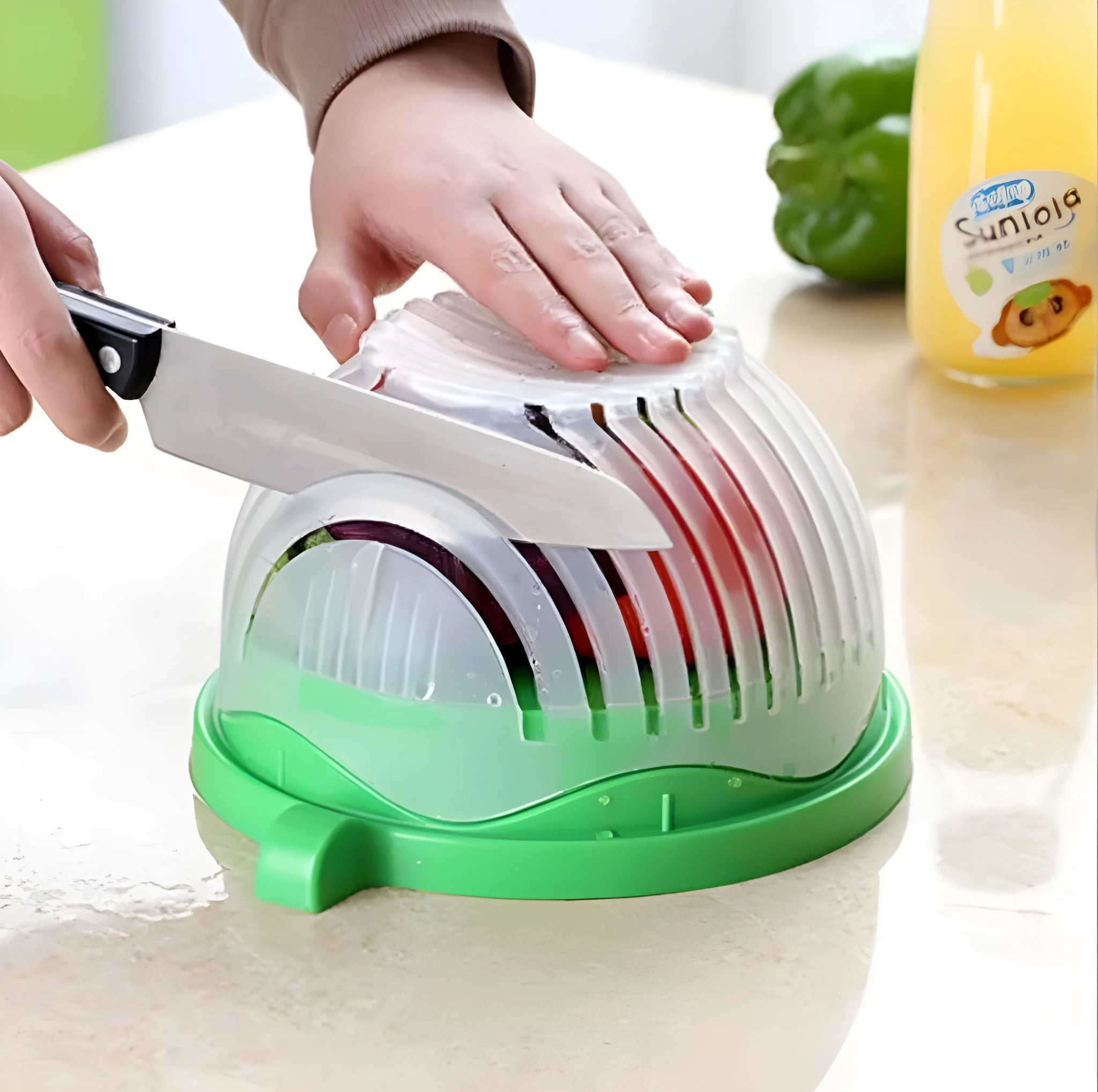 Creative Salad Cutter Bowl with lid and base, polypropylene plastic, blue colour, 13 cutting seams