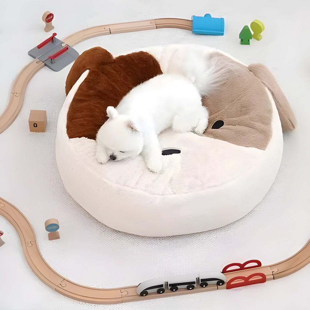 Round cloth pet bed with removable cover, 60cm diameter, for cat or small dog