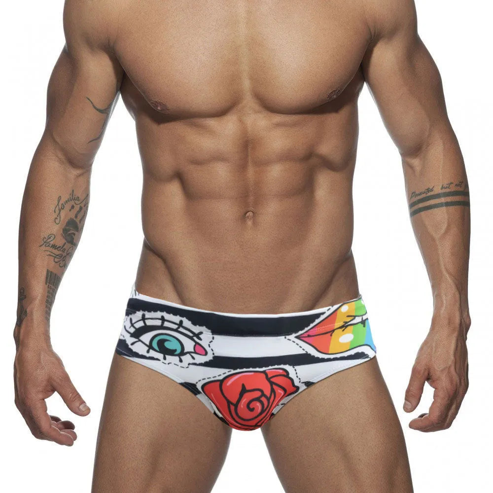 Men's striped rose tight underwear briefs with nylon and polyester construction