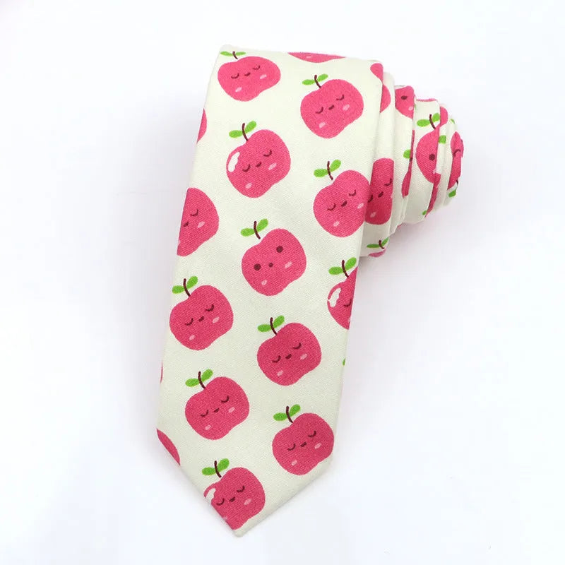 Men's narrow cotton bow tie with printed cartoon patterns in Korean casual style