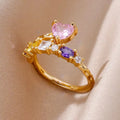 Adjustable 18K gold plated love emerald ring with synthetic zircon for women, open mouth copper design